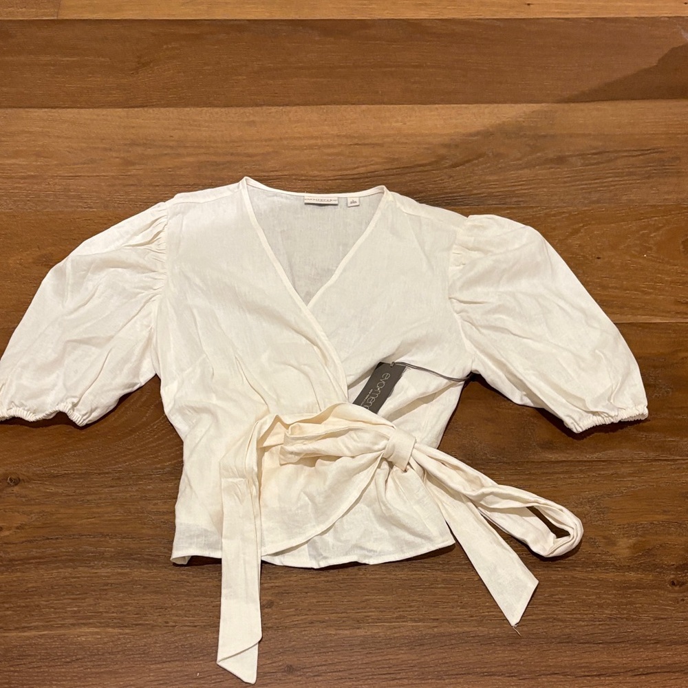 New York & Company Cream Puff Sleeve Wrap Blouse